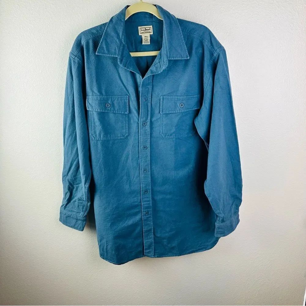 LL Bean Blue Thick Flannel Shirt Men’s Size L Tall Flaw